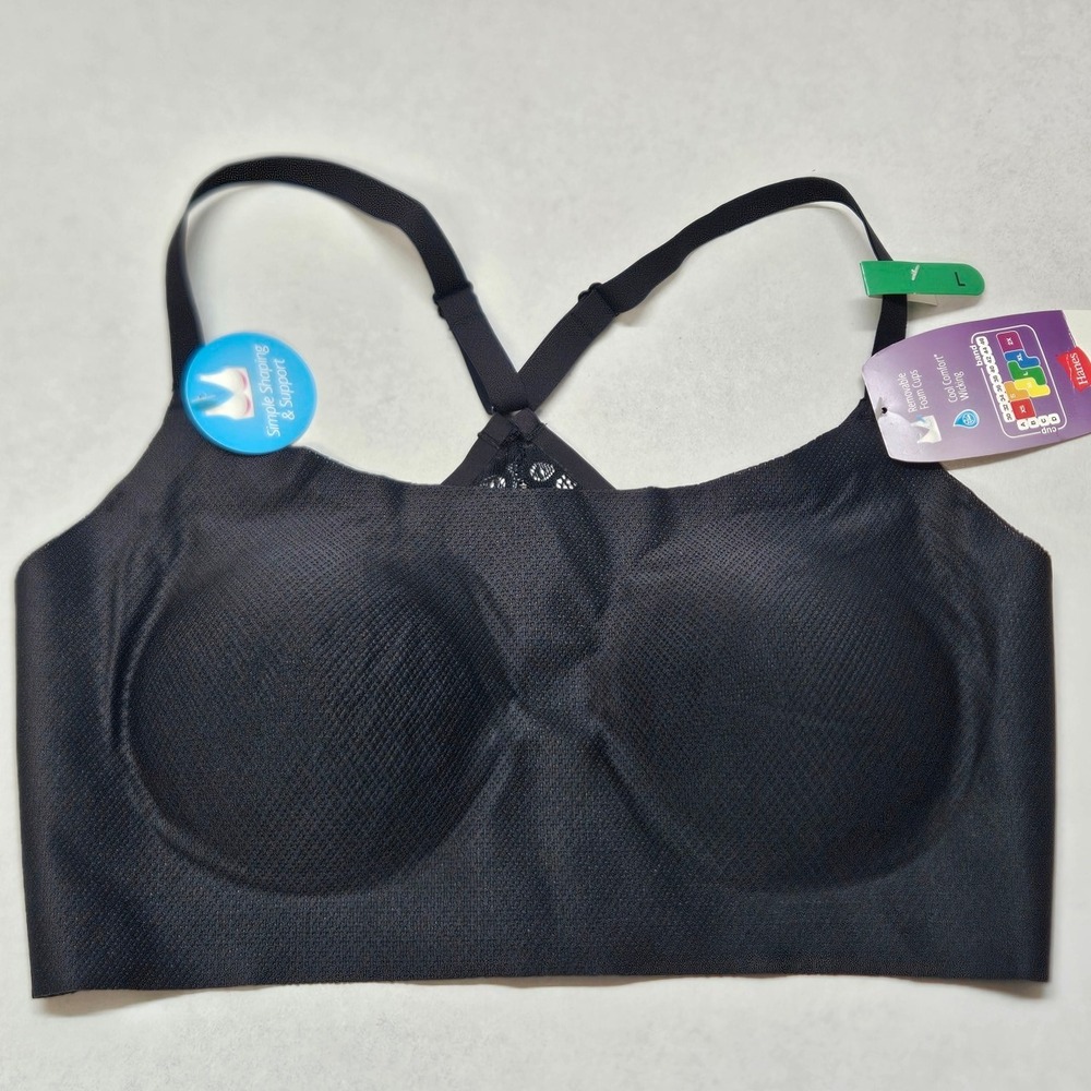Hanes Ultimate Black Simple‎ Shaping Support Bra Size L Removable Foam Cups